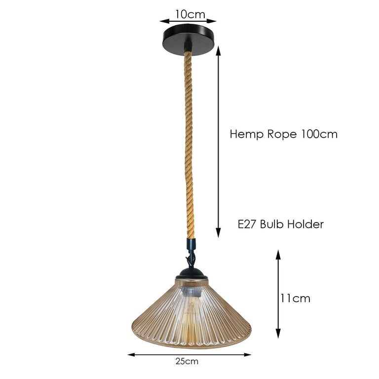 Vintage Industrial Glass Lampshade - Retro Style Edison Bulb Pendant Light with Iron Rope Detailing