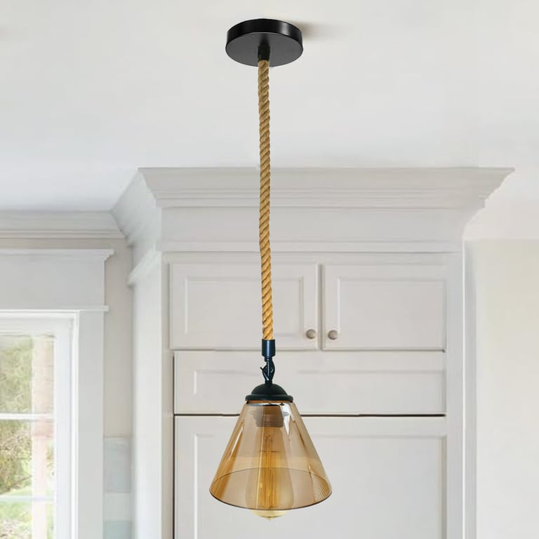 Vintage Industrial Glass Lampshade - Retro Style Edison Bulb Pendant Light with Iron Rope Detailing