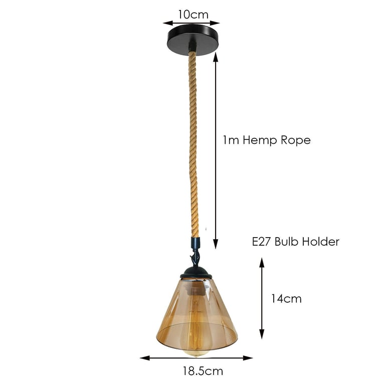 Vintage Industrial Glass Lampshade - Retro Style Edison Bulb Pendant Light with Iron Rope Detailing
