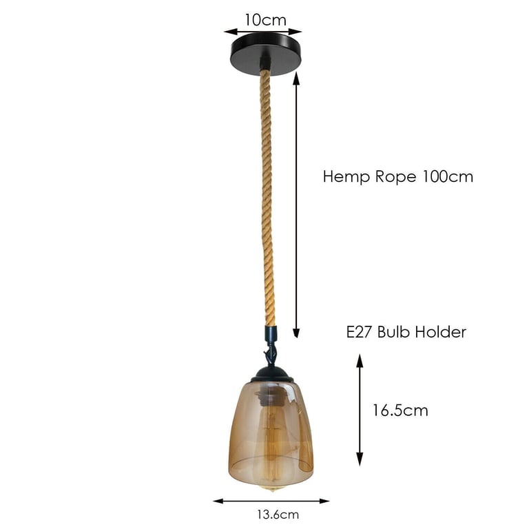 Vintage Industrial Glass Lampshade - Retro Style Edison Bulb Pendant Light with Iron Rope Detailing