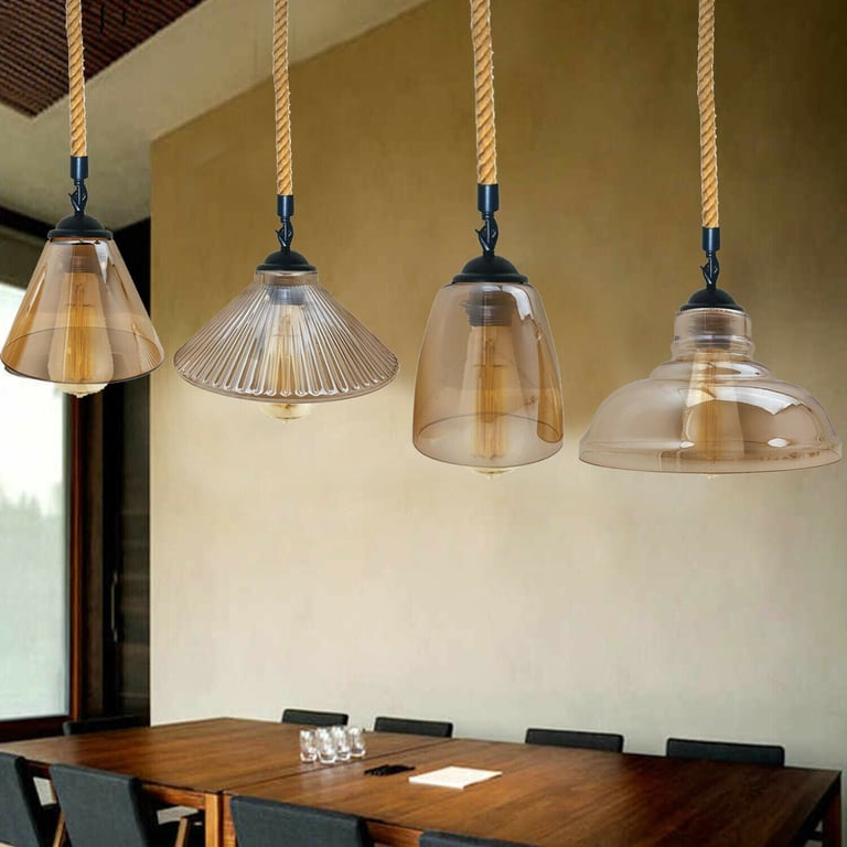 Vintage Industrial Glass Lampshade - Retro Style Edison Bulb Pendant Light with Iron Rope Detailing