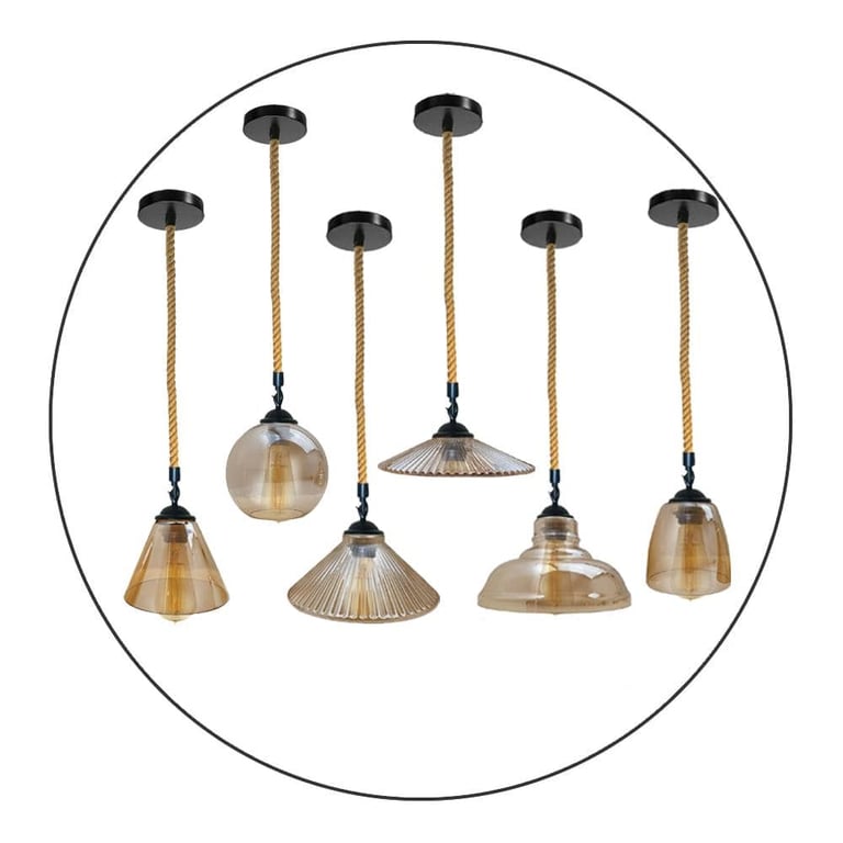 Vintage Industrial Glass Lampshade - Retro Style Edison Bulb Pendant Light with Iron Rope Detailing