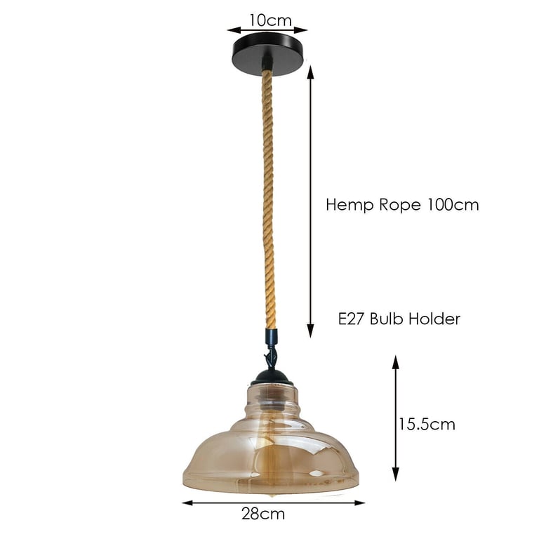 Vintage Industrial Glass Lampshade - Retro Style Edison Bulb Pendant Light with Iron Rope Detailing