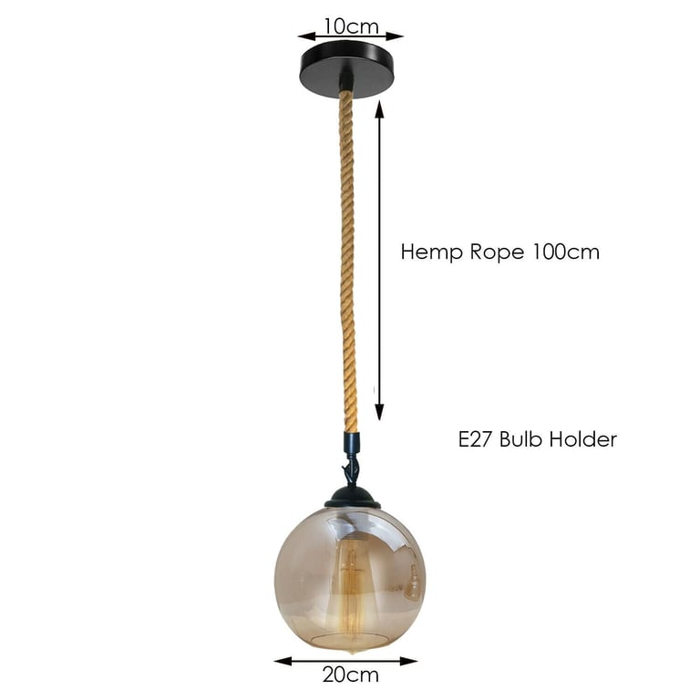 Vintage Industrial Glass Lampshade - Retro Style Edison Bulb Pendant Light with Iron Rope Detailing