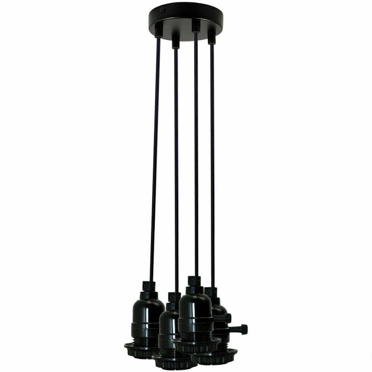 Multi-Way Black Modern Ceiling Pendant Fitting LED Light Bulb Fixture - Adjustable E27 Switch Light