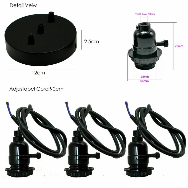 Multi-Way Black Modern Ceiling Pendant Fitting LED Light Bulb Fixture - Adjustable E27 Switch Light
