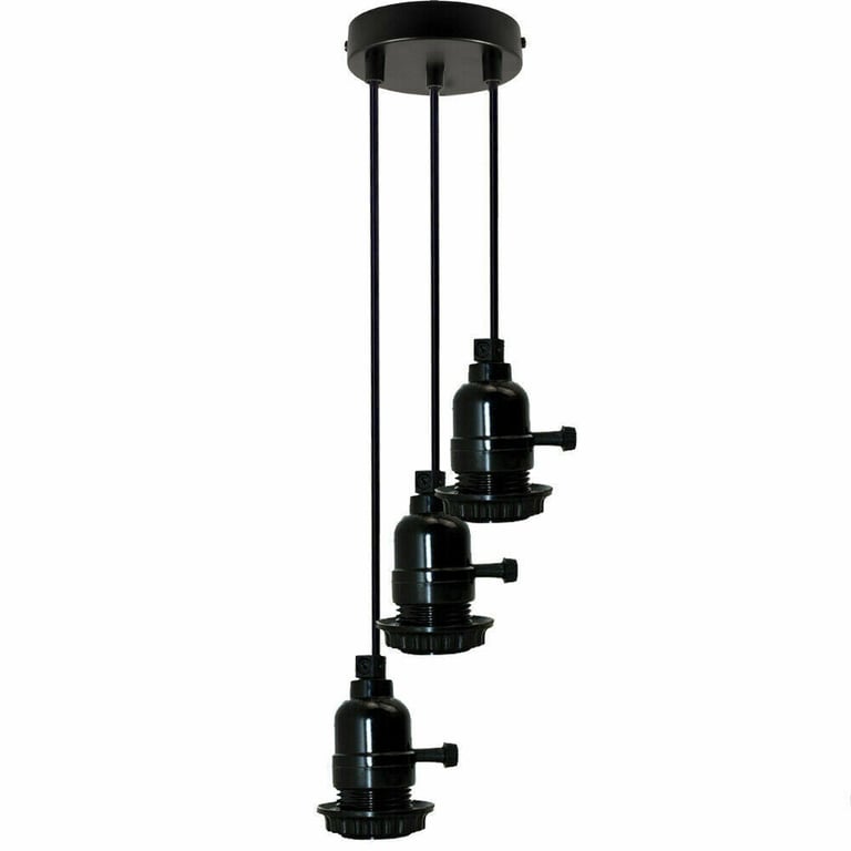 Multi-Way Black Modern Ceiling Pendant Fitting LED Light Bulb Fixture - Adjustable E27 Switch Light