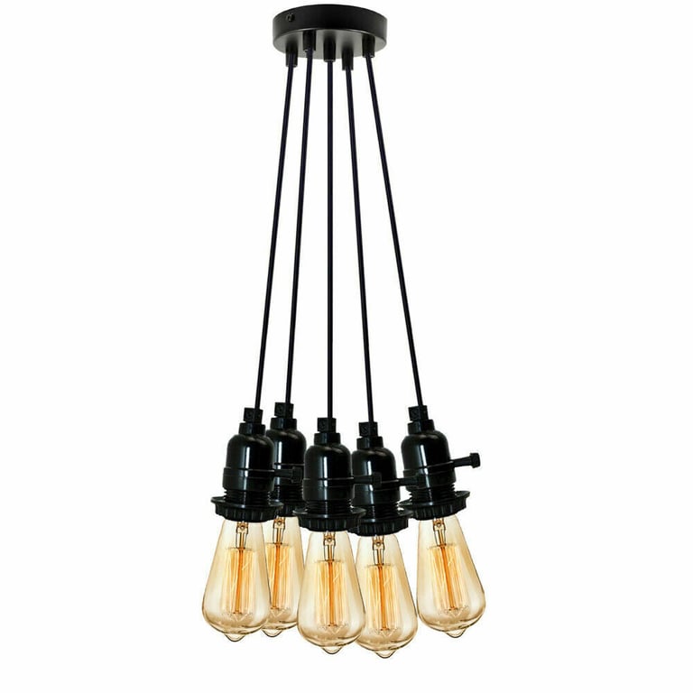 Multi-Way Black Modern Ceiling Pendant Fitting LED Light Bulb Fixture - Adjustable E27 Switch Light