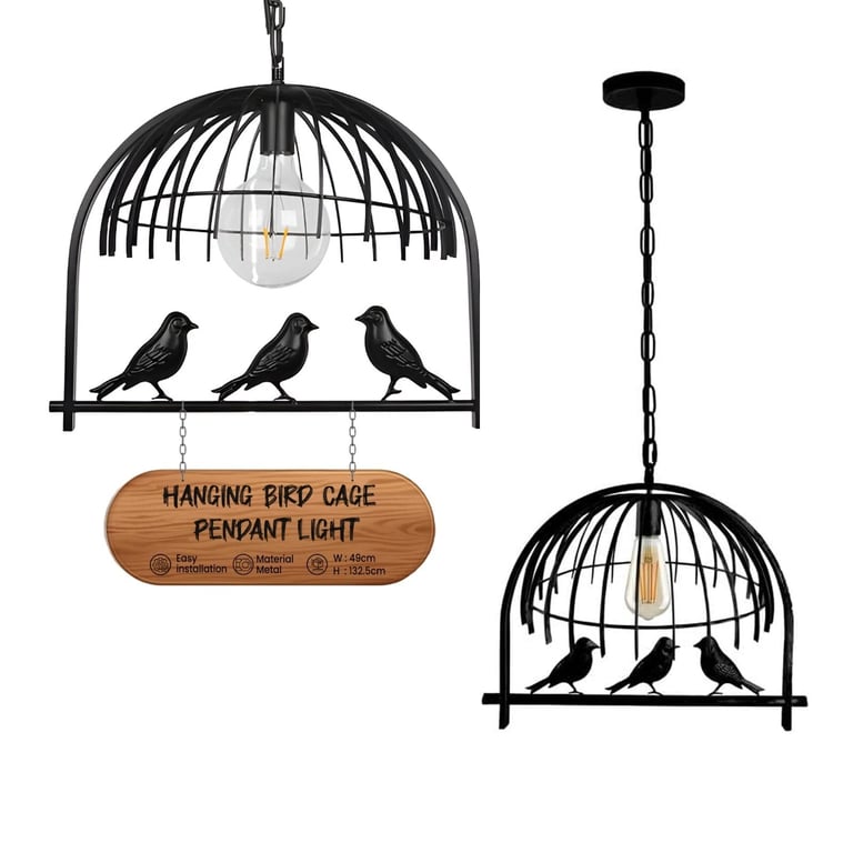 Industrial Birdcage Chandelier with Adjustable Height and Free Bulb