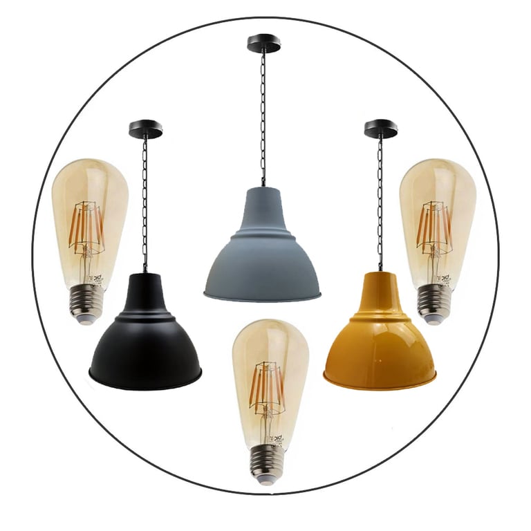 Modern Industrial Pendant Light with Retro Style Metal Shade and FREE Bulb - Perfect for Kitchen, Bar, or Living Room Lighting