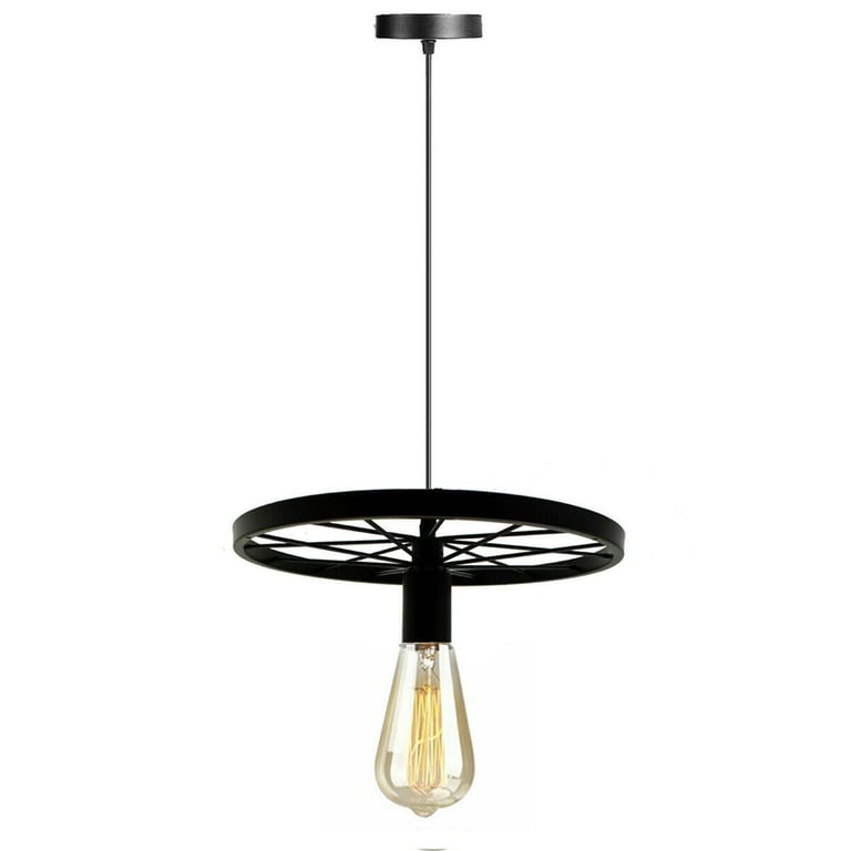 Retro Wheel Pendant Light - Industrial Vintage Style Adjustable Height E27 Base Lamp