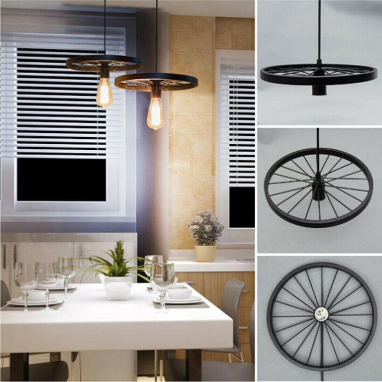 Retro Wheel Pendant Light - Industrial Vintage Style Adjustable Height E27 Base Lamp