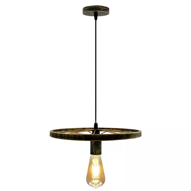Retro Wheel Pendant Light - Industrial Vintage Style Adjustable Height E27 Base Lamp