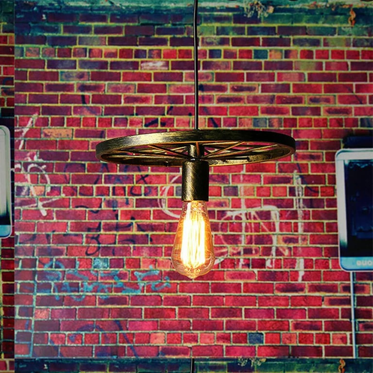 Retro Wheel Pendant Light - Industrial Vintage Style Adjustable Height E27 Base Lamp