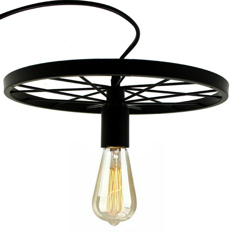 Retro Wheel Pendant Light - Industrial Vintage Style Adjustable Height E27 Base Lamp