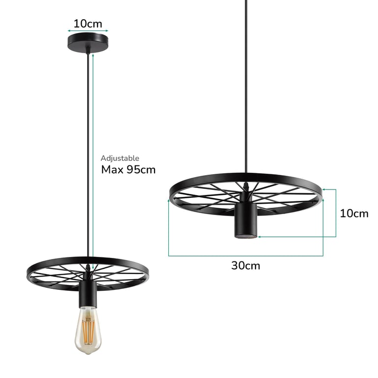 Retro Wheel Pendant Light - Industrial Vintage Style Adjustable Height E27 Base Lamp