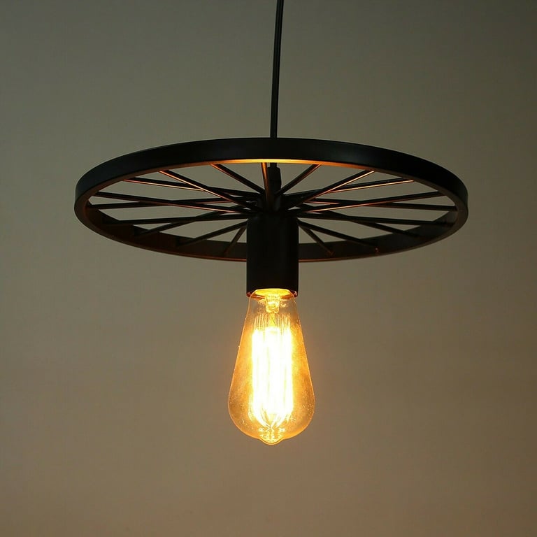 Retro Wheel Pendant Light E27 Base - Industrial Style Adjustable Ceiling Lamp