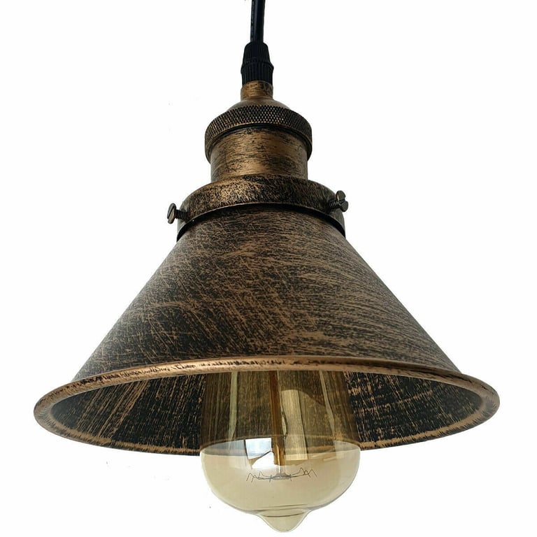 Industrial Vintage Retro Loft Metal Ceiling Pendant Lamp E27 Holder - Matte Black Finish with Brushed Brass Details