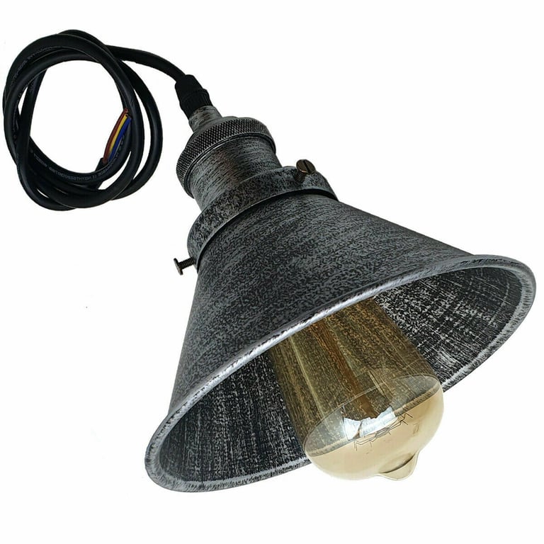 Industrial Vintage Retro Loft Metal Ceiling Pendant Lamp E27 Holder - Matte Black Finish with Brushed Brass Details
