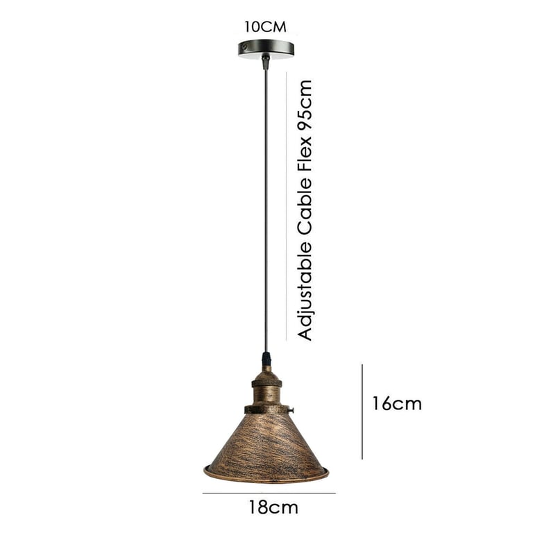 Industrial Vintage Retro Loft Metal Ceiling Pendant Lamp E27 Holder - Matte Black Finish with Brushed Brass Details