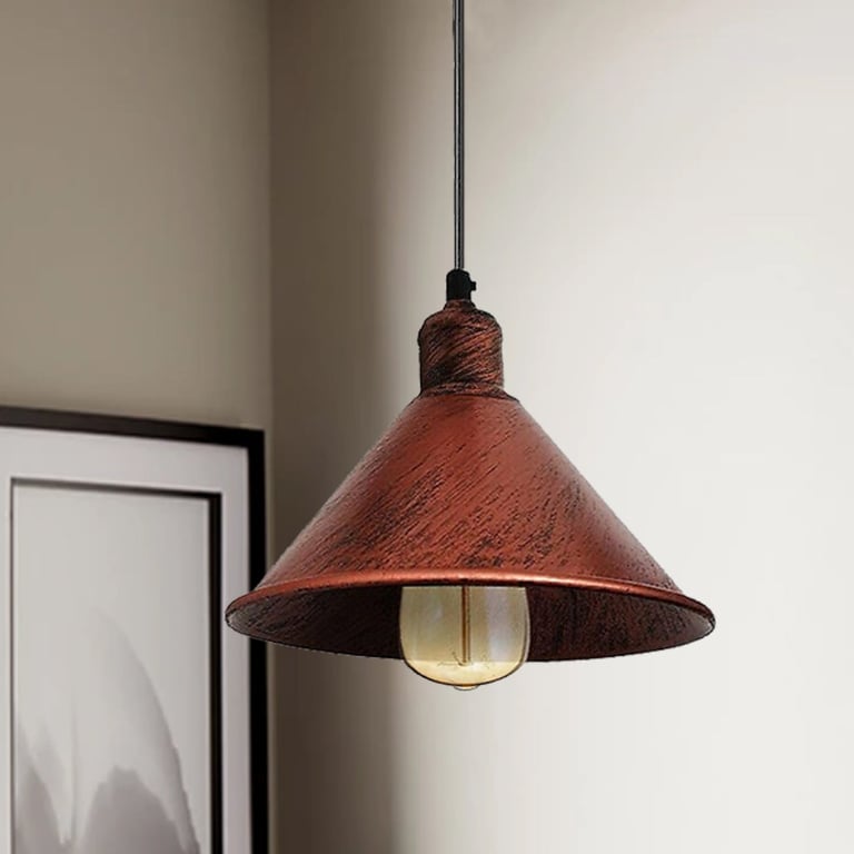 Industrial Vintage Retro Loft Metal Ceiling Pendant Lamp E27 Holder - Matte Black Finish with Brushed Brass Details