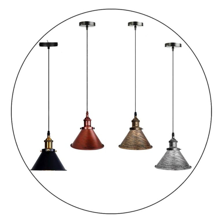 Industrial Vintage Retro Loft Metal Ceiling Pendant Lamp E27 Holder - Matte Black Finish with Brushed Brass Details
