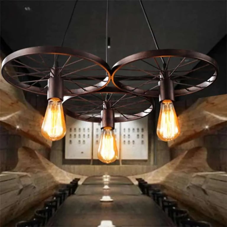 Industrial Wheel Pendant Light - Rustic Red/Brushed Silver 220V-250V Ceiling Lamp