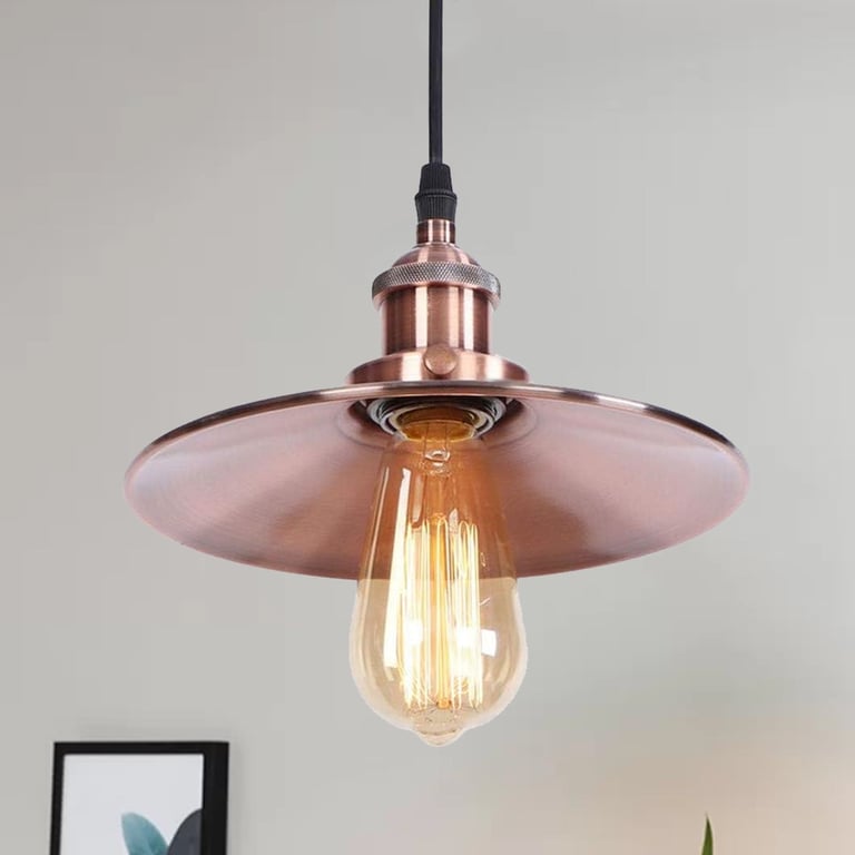 Vintage Metal Pendant Light with Retro Brushed Brass Holder and Matte Black Finish