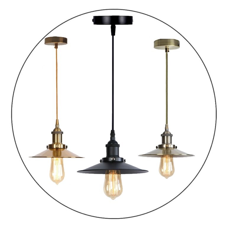Vintage Metal Pendant Light with Retro Brushed Brass Holder and Matte Black Finish