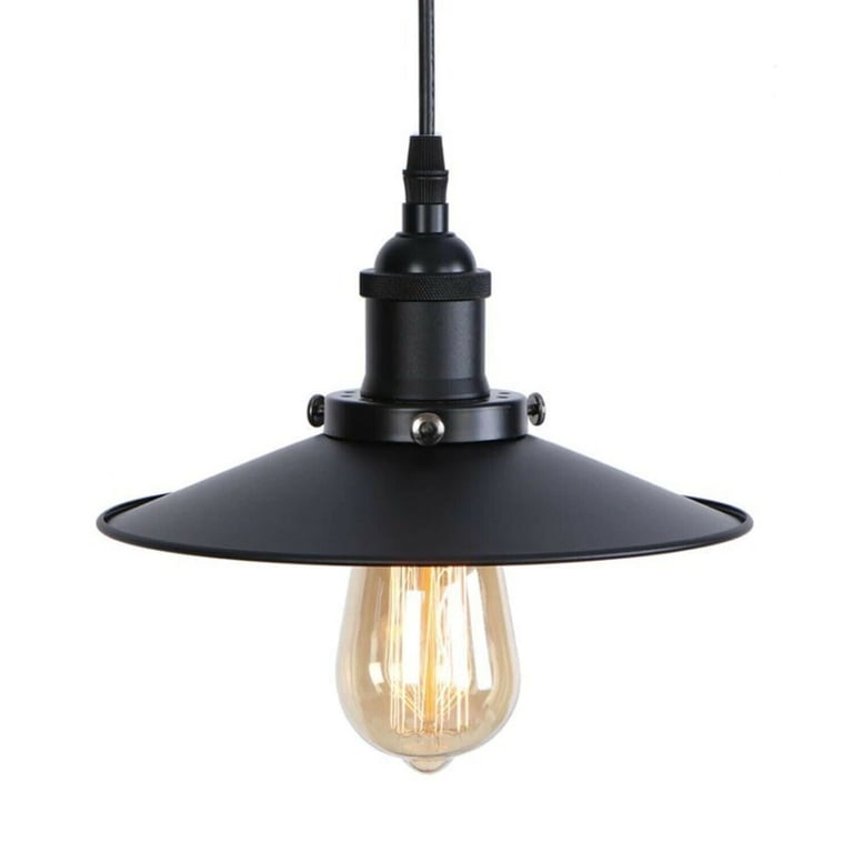 Vintage Metal Pendant Light with Retro Brushed Brass Holder and Matte Black Finish