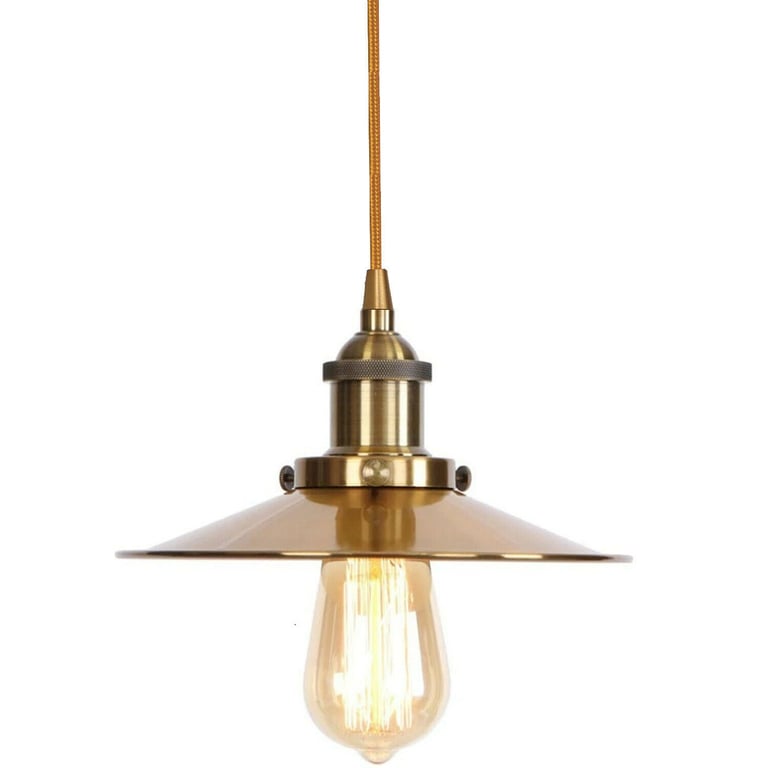Vintage Metal Pendant Light with Retro Brushed Brass Holder and Matte Black Finish