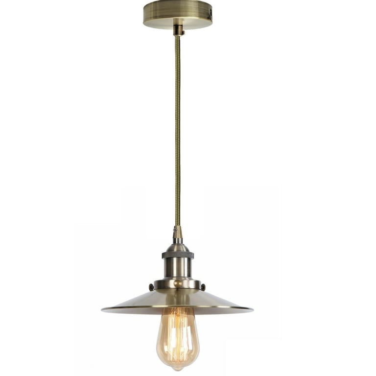 Vintage Industrial Metal Pendant Light - Retro Hanging Ceiling Fixture with Brushed Brass Finish