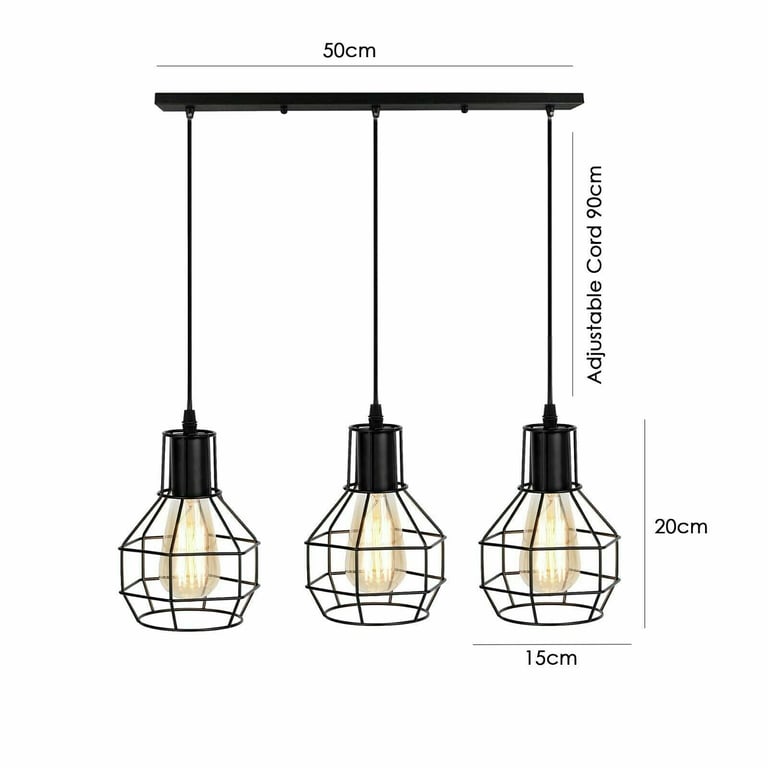 Retro Loft 3 Head Vintage Industrial Pendant Lamp Set - Modern Ceiling Light Fixture with Bulbs Included