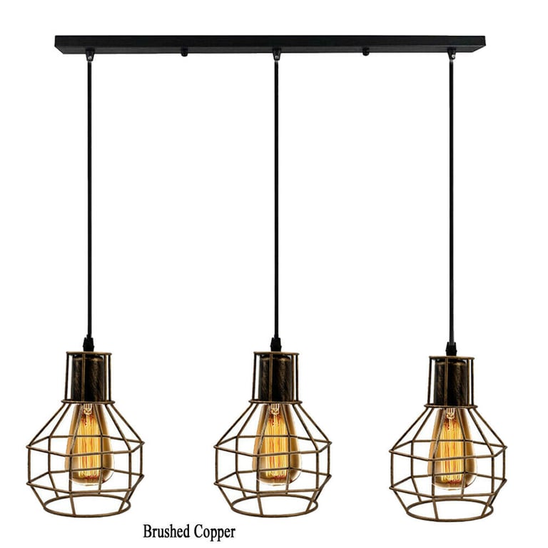 Retro Loft 3 Head Vintage Industrial Pendant Lamp Set - Modern Ceiling Light Fixture with Bulbs Included