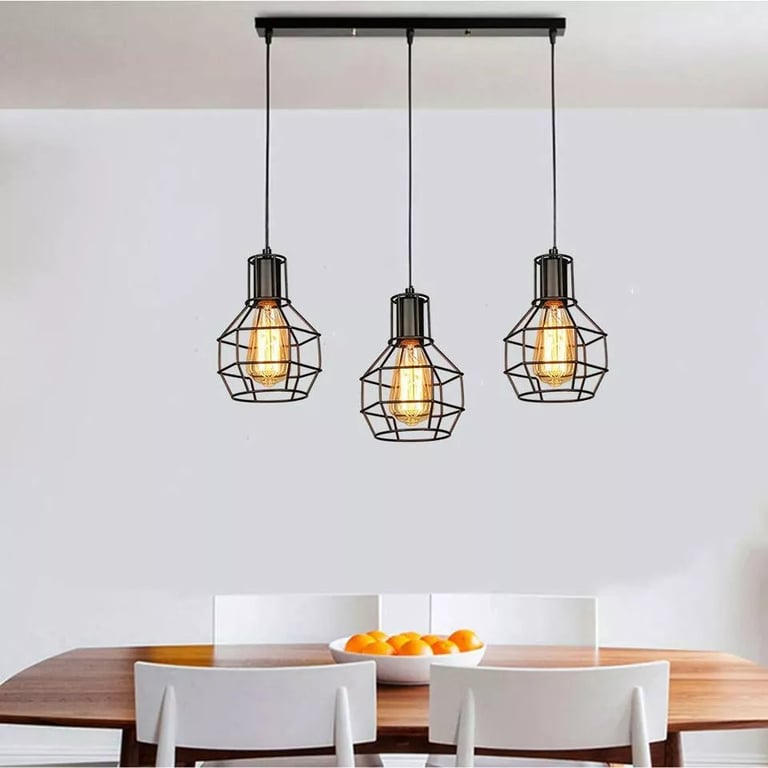 Retro Loft 3 Head Vintage Industrial Pendant Lamp Set - Modern Ceiling Light Fixture with Bulbs Included