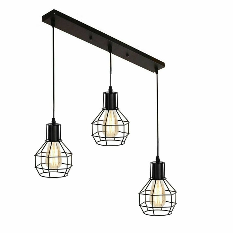 Retro Loft 3 Head Vintage Industrial Pendant Lamp Set - Modern Ceiling Light Fixture with Bulbs Included