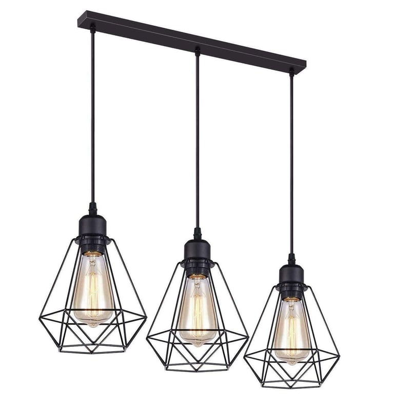 Retro Loft 3 Head Vintage Industrial Pendant Lamp Set - Modern Ceiling Light Fixture with Bulbs Included