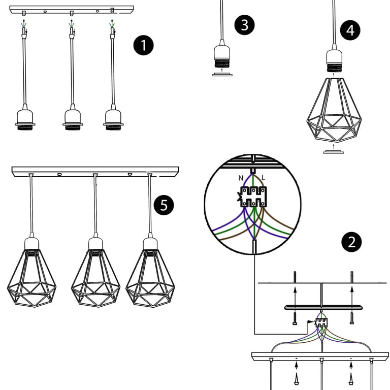 Retro Loft 3 Head Vintage Industrial Pendant Lamp Set - Modern Ceiling Light Fixture with Bulbs Included