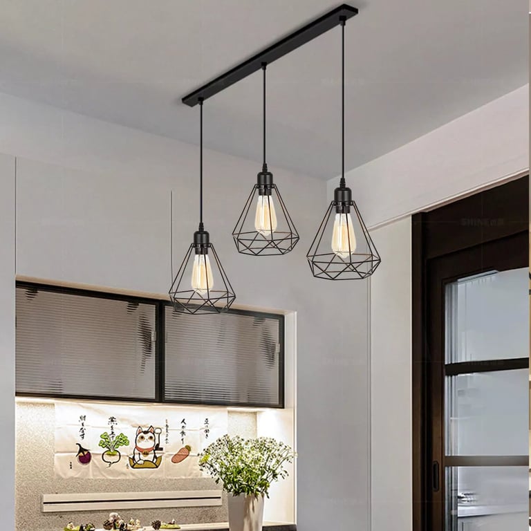 Retro Loft 3 Head Vintage Industrial Pendant Lamp Set - Modern Ceiling Light Fixture with Bulbs Included