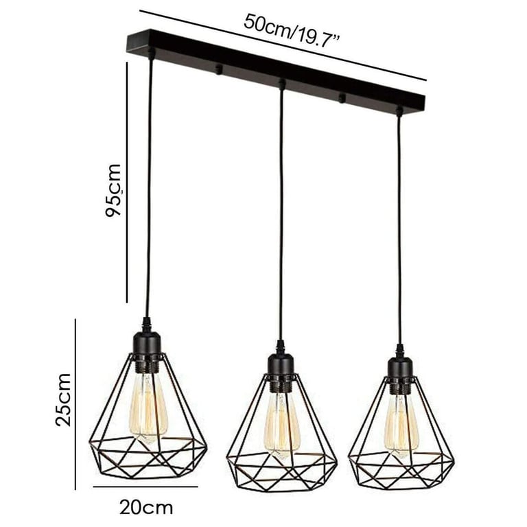 Retro Loft 3 Head Vintage Industrial Pendant Lamp Set - Modern Ceiling Light Fixture with Bulbs Included