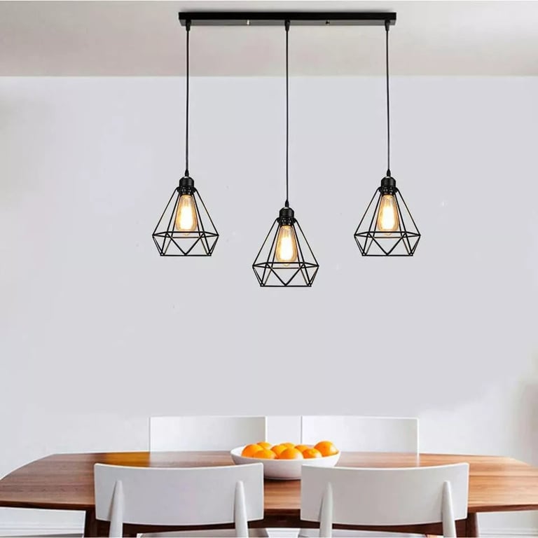 Retro Loft 3 Head Vintage Industrial Pendant Lamp Set - Modern Ceiling Light Fixture with Bulbs Included