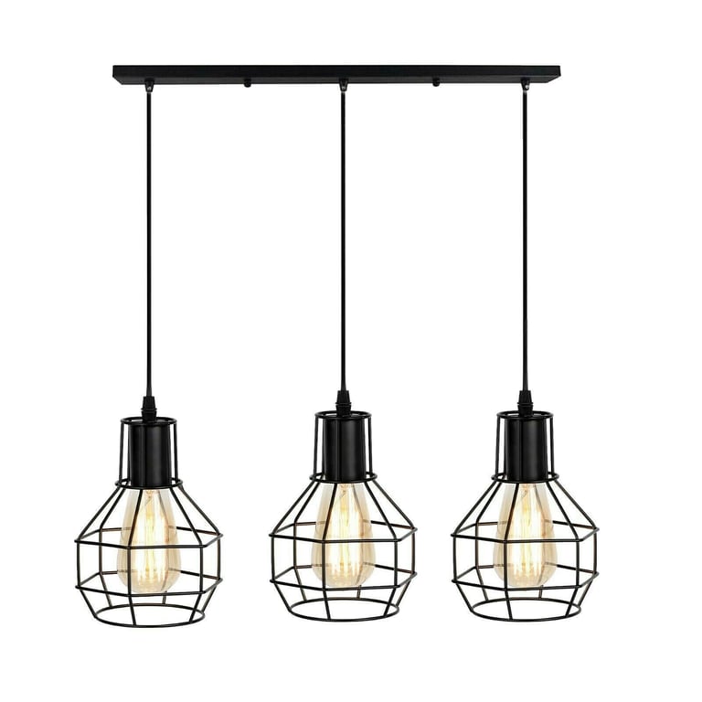 Retro Loft 3 Head Vintage Industrial Pendant Lamp Set - Modern Ceiling Light Fixture with Bulbs Included