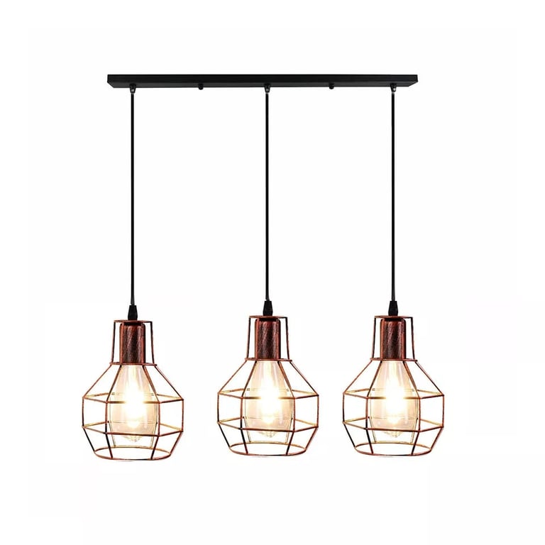 Retro Loft 3 Head Vintage Industrial Pendant Lamp Set - Modern Ceiling Light Fixture with Bulbs Included