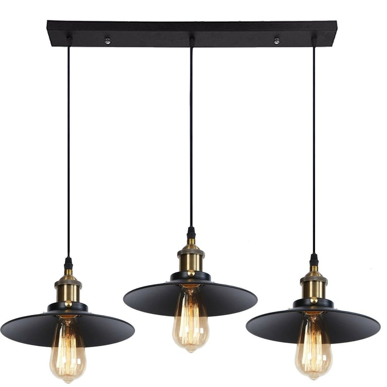 Modern 3-Light Black Metal Pendant Light - Industrial Style Study Room Lighting