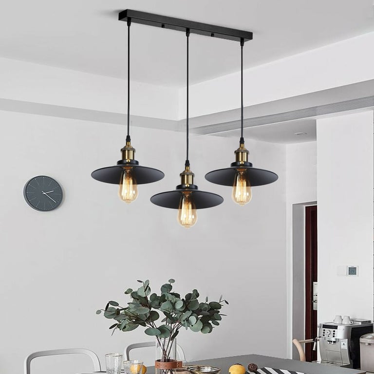 Modern 3-Light Black Metal Pendant Light - Industrial Style Study Room Lighting