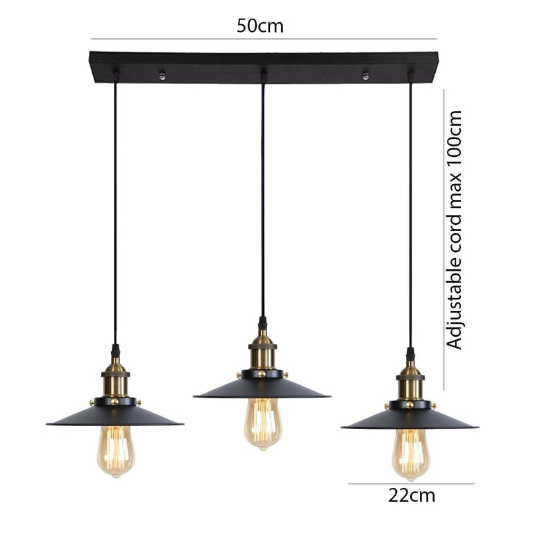 Modern Black 3-Light Metal Pendant Ceiling Light