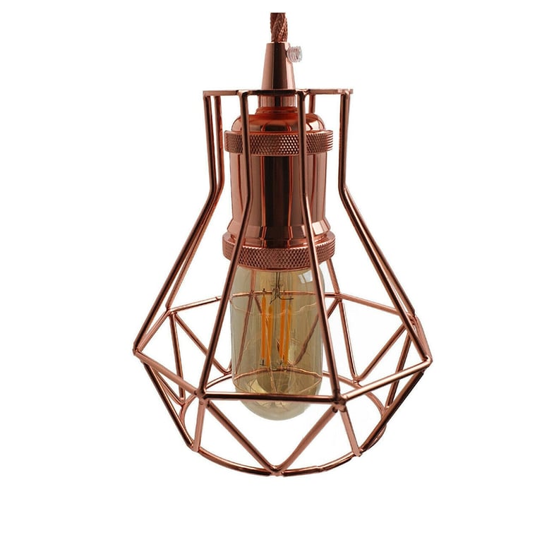 Vintage Industrial Pendant Lamp - E27 Fitting Rose Gold Ambient Lighting