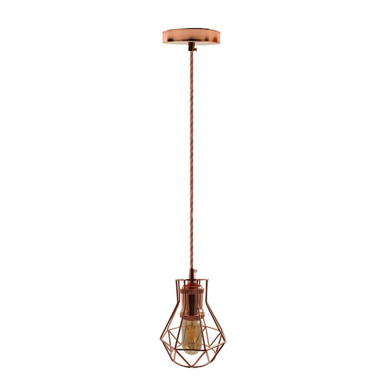 Vintage Industrial Pendant Lamp - E27 Fitting Rose Gold Ambient Lighting