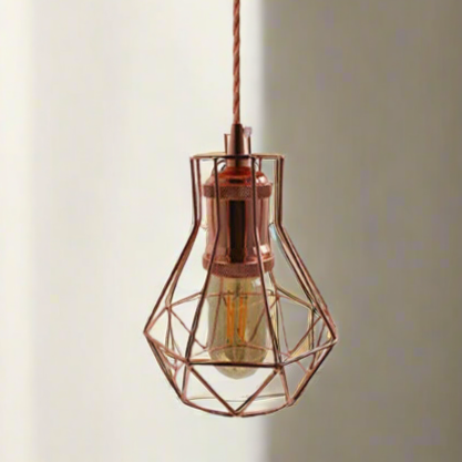 Vintage Industrial Pendant Lamp - E27 Fitting Rose Gold Ambient Lighting