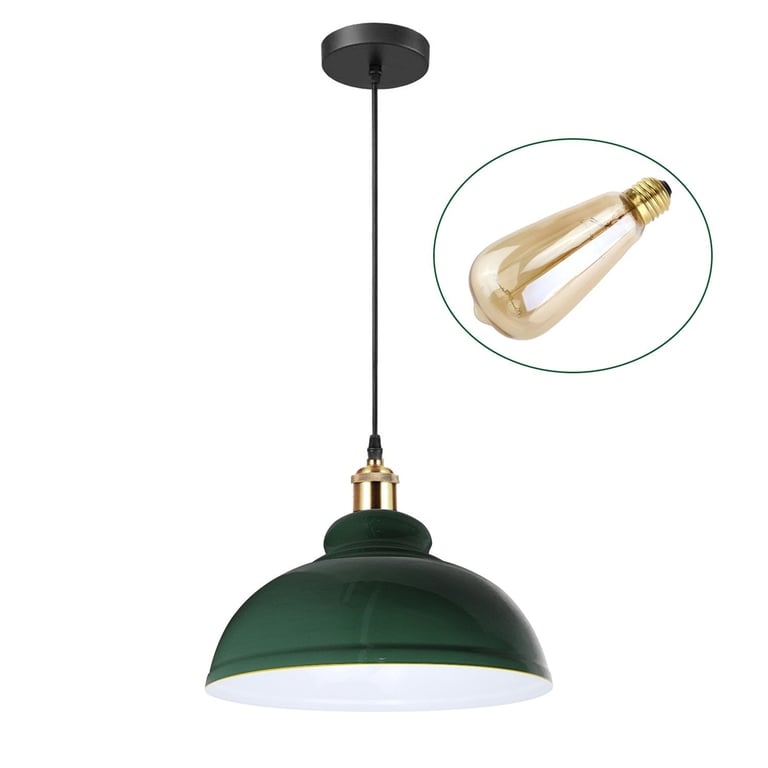 Retro Pendant Light Shade - Vintage Industrial Ceiling Lighting with Modern Touch and Free Bulb